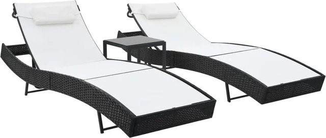 Furnicato Sonnenliegen Set aus 2 Stück mit Tisch aus Poly Rattan und Textilene in Schwarz - Bild 1