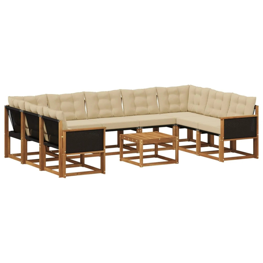 vidaXL Outdoor-Sofagarnitur in L-Form aus Massivholz Akazie mit 10 Kissen in Natur und Beige - Bild 2