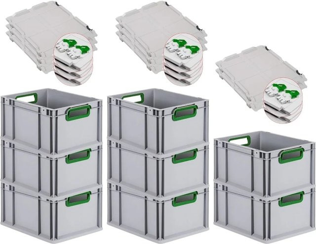 PROREGAL Spar Set 8x Eurobox Nextgen Color mit Scharnierdeckel und Schiebeschnappverschlüssen, Grün, H x B x T: 22 x 30 x 40 cm - Bild 1