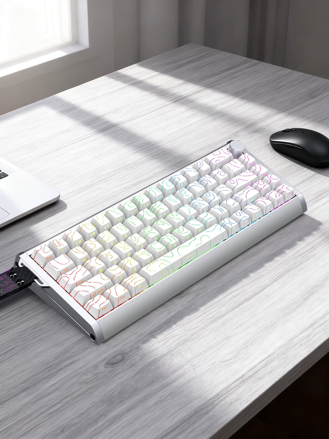 SKYLOONG GK68 Mix TMR Kabellose Mechanische Gamer-Tastatur mit Aluminiumgehäuse, PBT-Tastenkappen, RGB-Hintergrundbeleuchtung und Drehregler in Schwarz oder Weiß - Bild 7