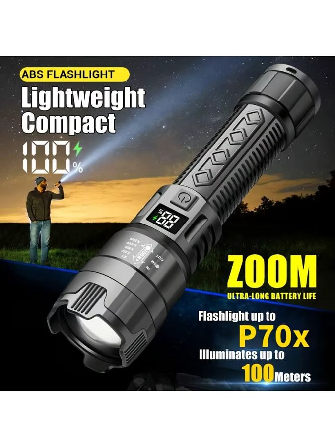 Swiatla USB-C wiederaufladbare LED-Taschenlampe mit 100.000 lm, ultrahell, zoombar und 3 Modi für Camping und Notfälle - Bild 6