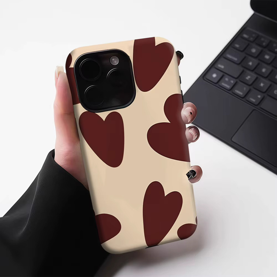 Potdemiel Handyhülle mit Herz-Design für iPhone 17 16 15 14 13 Pro Max Plus, burgunderrot, robuste doppellagige Magnet-Hülle - Bild 4