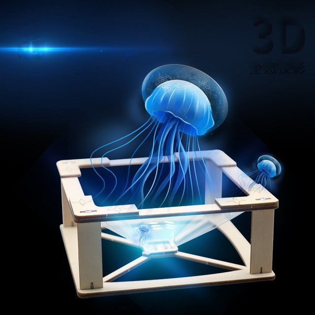 soulbao 3D Holographischer Projektor DIY Montagemodell, Meerestiere, Holz - Bild 1