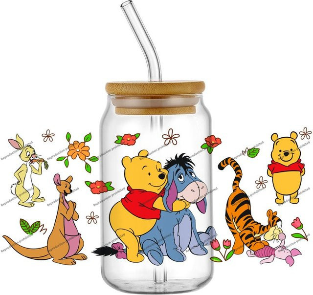 UV DTF 3D Transferfolie Winnie Pooh Retro Aufkleber für Glasbecher, wasserfeste DIY Dekoration, Mehrfarbig - Bild 1