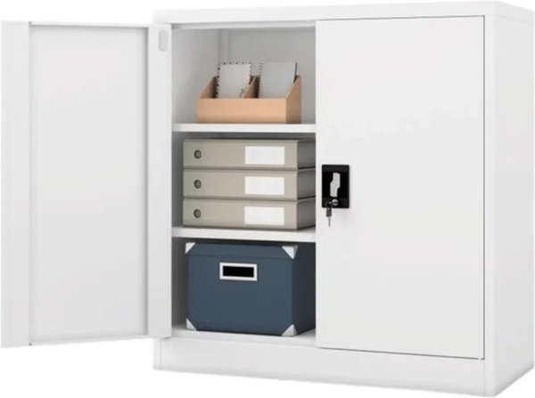 JAN NOWAK Aktenschrank BEATA aus Stahl mit Flügeltüren und Schloss, Weiß, H: 93 cm, B: 90 cm, T: 40 cm