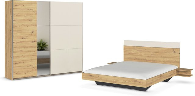RAUCH BLUE Monza Schlafzimmer Set mit Bettanlage, Nachttischen und Schwebetürenschrank in Eiche Artisan/Beige, B: 502 cm, H: 210 cm - Bild 1