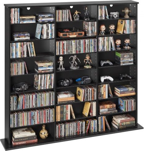VEVOR Medienregal mit 8 Ebenen und 24 Fächern für CDs, DVDs, Bücher und Spiele, Schwarz, B/T/H: 142 x 22 x 130 cm - Bild 1