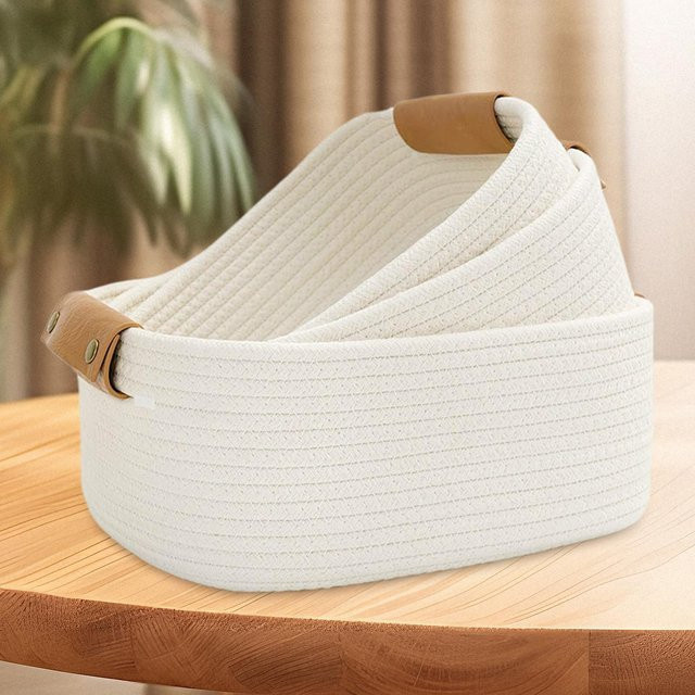 3-teiliges Set geflochtene Aufbewahrungskörbe aus weißem Baumwollseil als Kleinteile-Organizer - Bild 1