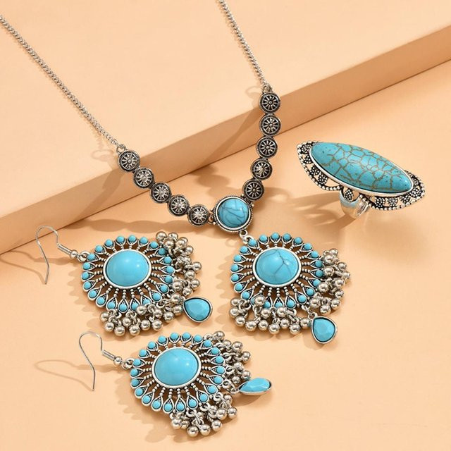 Schmuckset Halskette, Ohrring und Ring, Silber, Kupfer, Damen - Bild 1