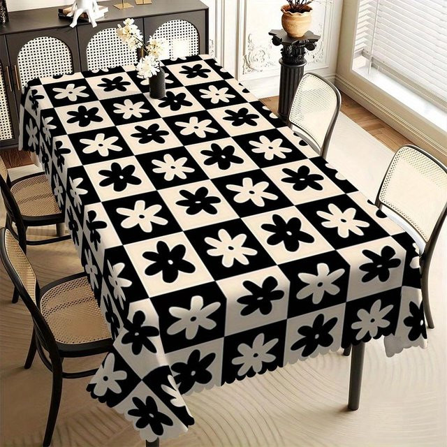 Fancy Style Studio Tischdecke aus Polyester mit geometrischem Blumenmuster in Schwarz-Weiß, rechteckig, B x T: 140 x 140 cm - Bild 1