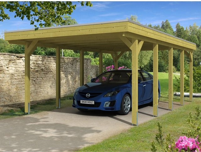 Skan Holz Carport Friesland grün B/T: 397 x 708 cm, Firsthöhe: 241 cm, imprägniert - Bild 1