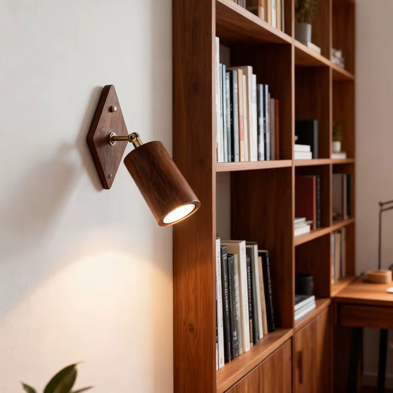 Ynhaw Japanische Retro Wandlampe aus Walnuss-Holz in Schwarz und Braun, drehbare minimalistische Leselampe für Wohnzimmer und Schlafzimmer - Bild 2