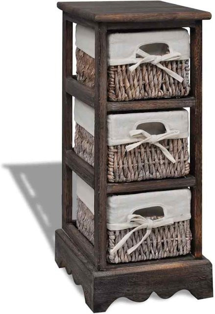 vidaXL Holz-Schränkchen mit 3 Flechtkörben in Braun im Landhausstil - Bild 3