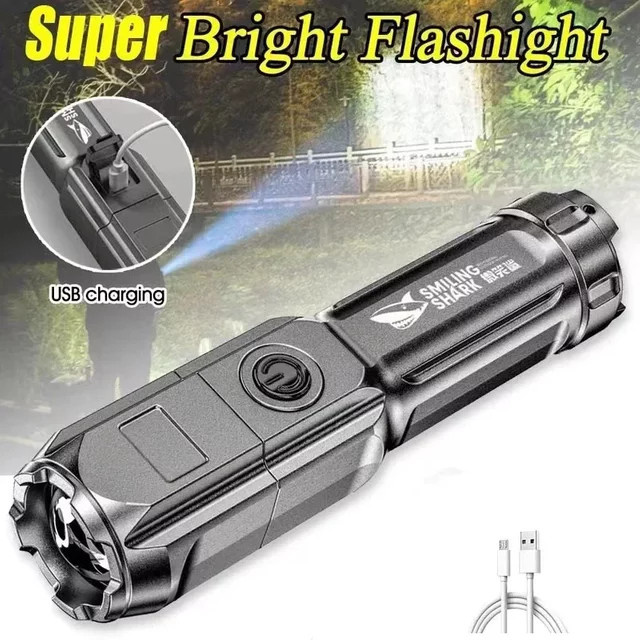 ESMARTER Hochleistungs-LED-Taschenlampe in Schwarz, wiederaufladbar via USB, zoombar mit 3 Beleuchtungsmodi - Bild 1