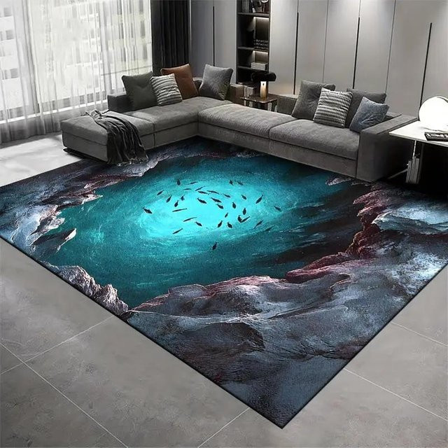 Lodestar 3D Fischteich Teppich in Blau, rutschfest und maschinengefertigt, B/T: 80 x 50 cm - Bild 1