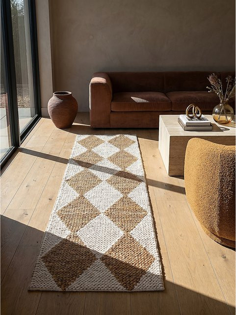 Läufer Rauten Beige von Kadima Design aus Jute und Baumwolle B/T: 60 x 230 cm - Bild 1
