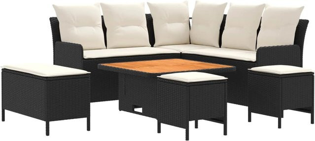 vidaXL Gartenmöbel-Set aus PE-Rattan und Akazienholz in Schwarz und Creme mit 7 Teilen - Bild 1