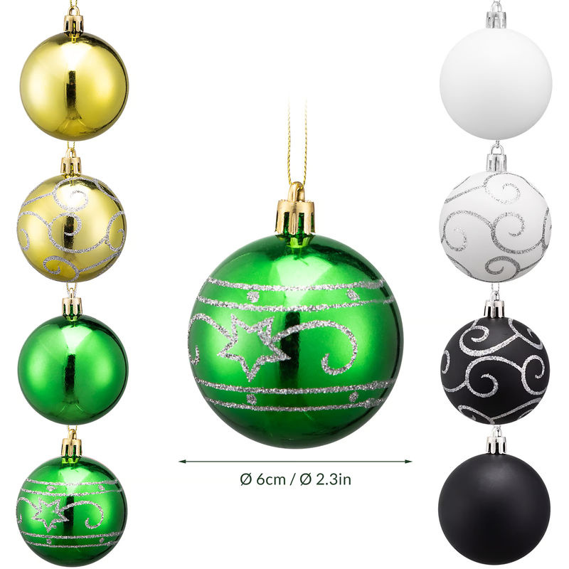 Casaria Weihnachtskugeln 24er Set aus Kunststoff in Grün, Weiß, Gold und Schwarz - Bild 2