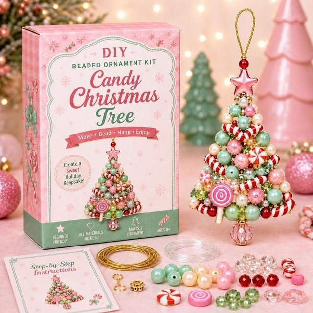 YWdingji DIY Weihnachtsbaumschmuck-Set mit Perlen zum Basteln in Rot, Grün, Weiß und Bunt - Bild 1