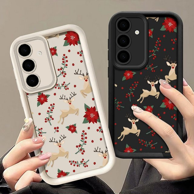Handyhülle mit rotem Hirsch und Blumendruck für Samsung Galaxy S25 S24 S23 S22 Ultra FE A56 A16 A17 A36 A26 A55 A54 A15 Cover in Rot - Bild 1