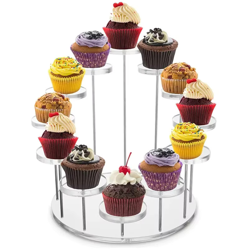 Dateco Cupcake Ständer aus Acryl, Transparentes Dessert-Display für Kuchen und Schmuck, Rund - Bild 1