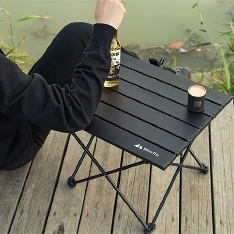 ShineTrip Tragbarer Outdoor-Camping-Klapptisch in Schwarz mit Metallgestell für Picknick und Garten - Bild 2