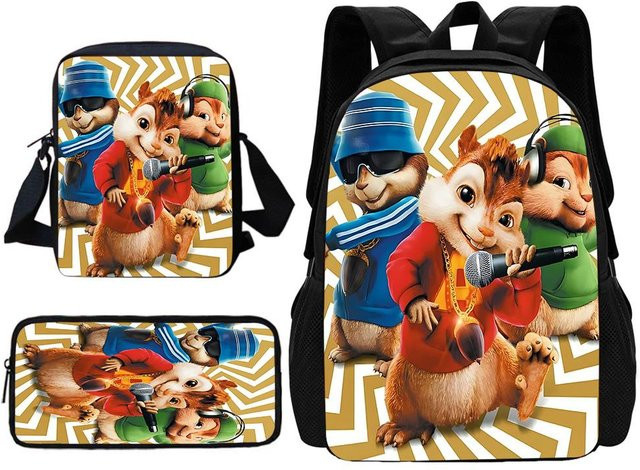 Potdemiel Kinderschulrucksack Set mit Brotdose und Federmäppchen Alvin und die Chipmunks Motiv, Mehrfarbig - Bild 1