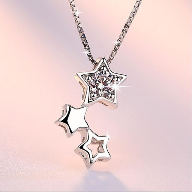 Halskette mit Stern Anhänger, 925 Silber, Zirkonia, Damen - Bild 1
