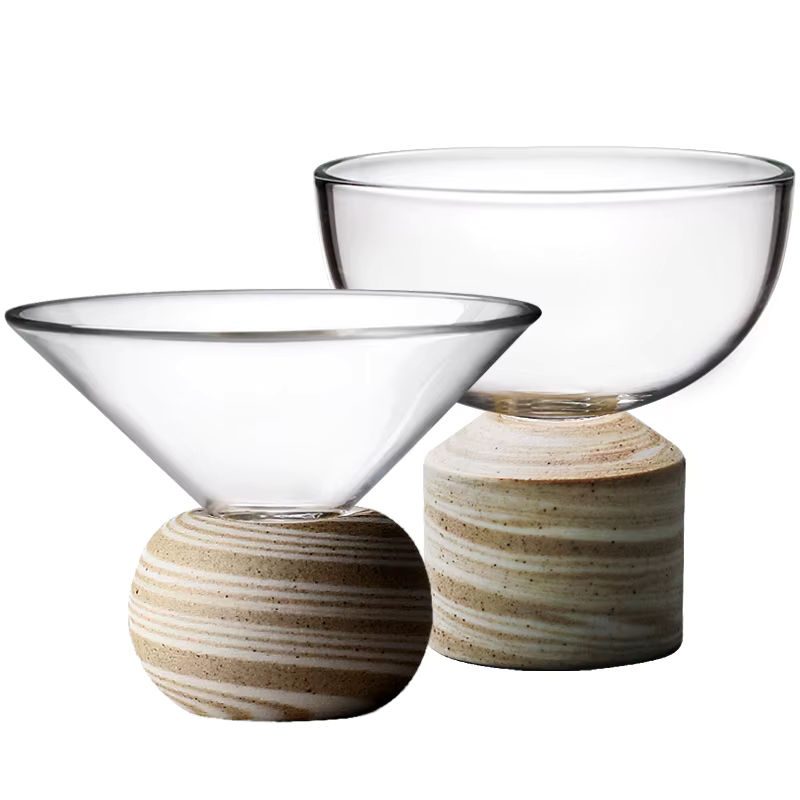 JOTO Glas-Teetassen-Set mit Holzsockel, handgefertigte transparente Teetassen, 3er-Set, rund und minimalistisch, Farbe: transparent - Bild 6