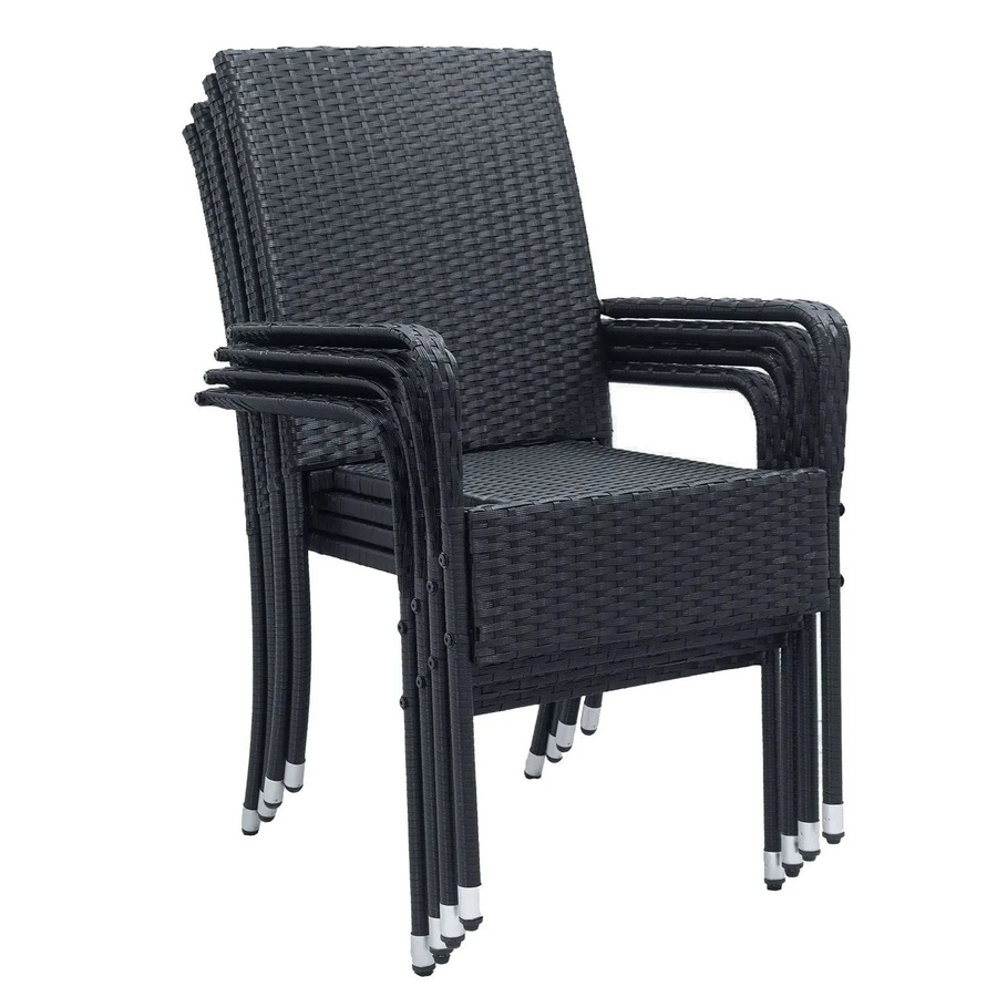 Juskys Yoro Polyrattan Gartenstühle 4er Set mit Armlehnen Schwarz stapelbar - Bild 3