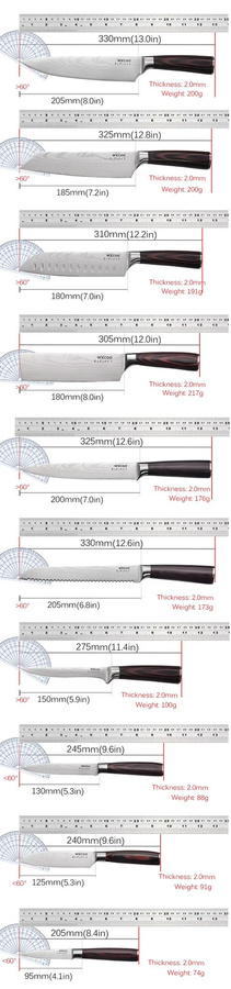 WXCOO Japanisches Santoku-Messer aus Damaszener-Edelstahl mit Holzgriff und Rolltasche - Bild 4