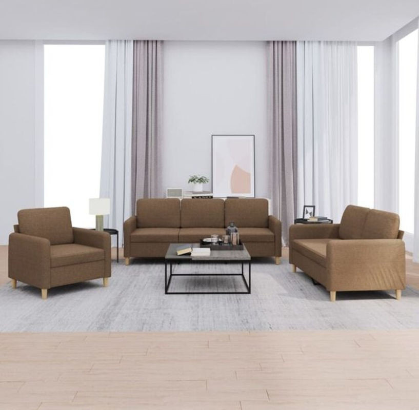 3-tlg. Sofagarnitur vidaxl in Braun aus Stoff und Polyester mit Kissen im modernen Design - Bild 1