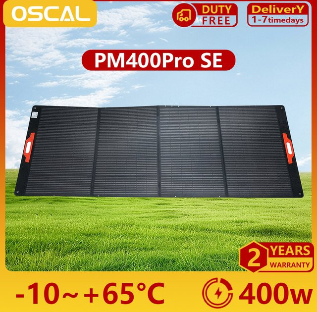 OSCAL PM400 SE Faltbares Solarmodul 400W mit 23% Wirkungsgrad, ETFE IP67 wasserdicht, tragbares Solarpanel in Schwarz - Bild 1