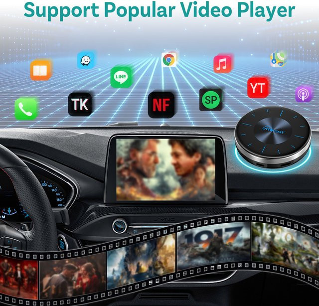 OTTOCAST Android 12 P3 AIBox Kabelloses Android Auto und CarPlay mit 128GB Speicher, WLAN und Unterstützung für YouTube und Netflix, Schwarz - Bild 1