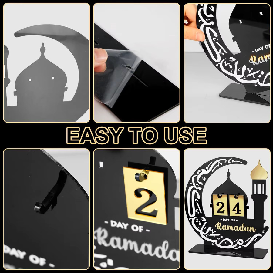Interaktiver Eid-Countdown-Kalender 2026 aus schwarzem Acryl als DIY-Ornament für Ramadan und muslimische Feste zur Tischdekoration - Bild 6