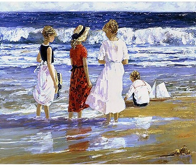 FIYO Diamant-Malerei Cartoon-Kinder am Strand als Kreuzstich-Set, Mehrfarbig, B/H: 30 x 20 cm - Bild 1
