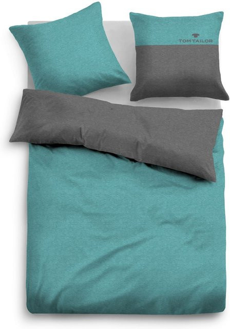 Tom Tailor Bettwäsche aus Baumwolle mit grafischem Design in Blau und Türkis, Set bestehend aus Bettbezug und Kissenbezug, B/H: 155 x 220 cm und 80 x 80 cm - Bild 1
