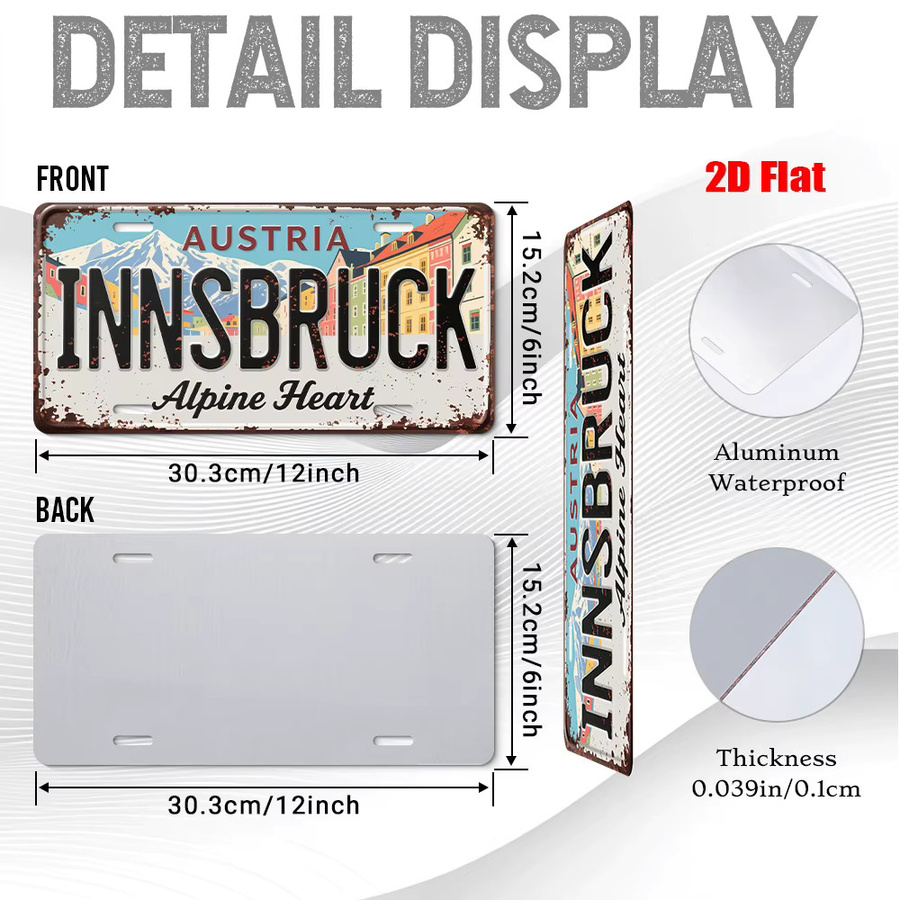 Vintage Metall-Aluminium-Schild Innsbruck City Wandkunst von CIFBUY, Mehrfarbig, Breite: 30,48 cm - Bild 4