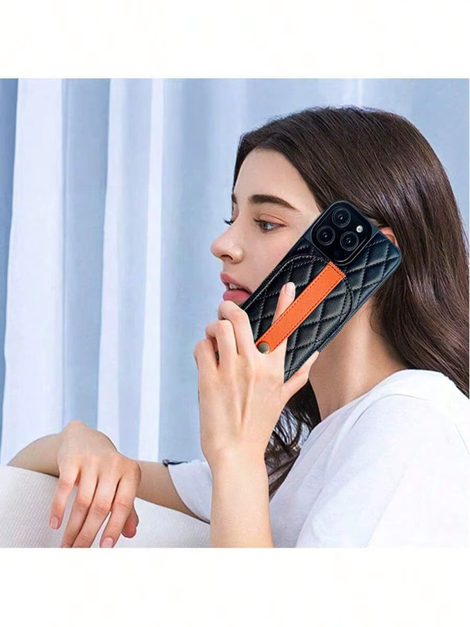 Luxuriöse Geldklammer-Brieftasche mit Lammfell-Print und Patchwork-Design als Handyhülle für iPhone 18 17 16 15 14 13 Pro Max in Schwarz - Bild 5