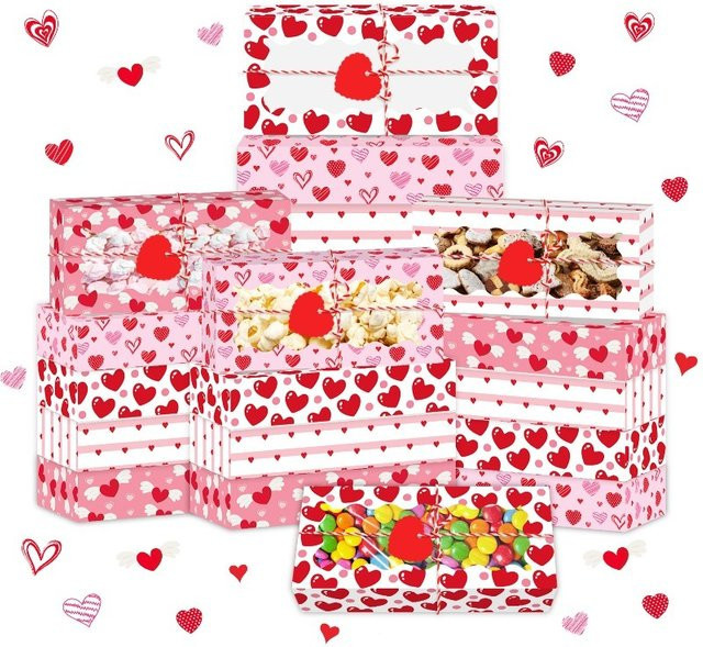 12 Stück dekorative Geschenkboxen mit transparentem Fenster aus Papier für Valentinstag, Hochzeiten und Partys - Bild 1