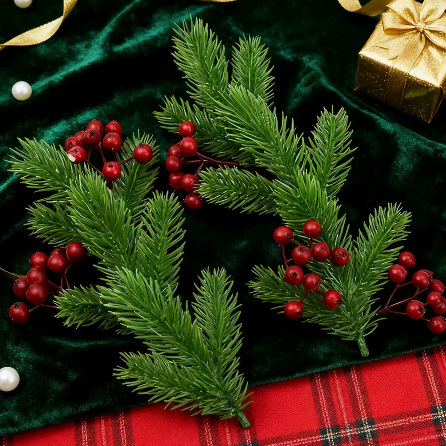 XIAOYINMO Künstliche Pflanzen in Grün für Weihnachtsdekoration, Hochzeit und DIY-Geschenke als Tischdekoration oder Kranz-Zubehör - Bild 3