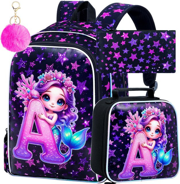 3-teiliges Einhorn-Rucksack-Set für Mädchen von Fancy Style Studio, wasserabweisende Schultasche mit Brotdose, mehrfarbig - Bild 1