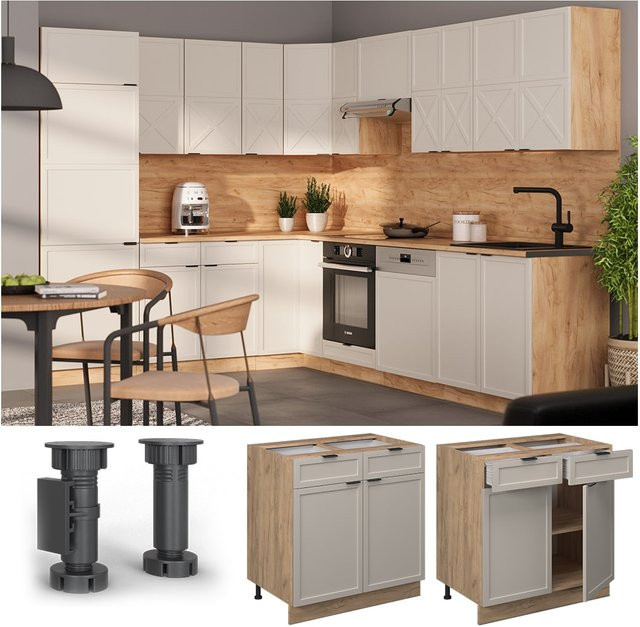 Vicco Schubunterschrank Fame-Line in Eiche mit Arbeitsplatte, Farbe Grau-Beige, Breite: 80 cm - Bild 1