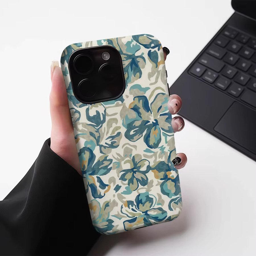 Potdemiel Robuste Handyhülle mit Blumenmuster in Türkisblau für iPhone 17 16 15 14 13 Pro Max Plus mit Magnetfunktion - Bild 4