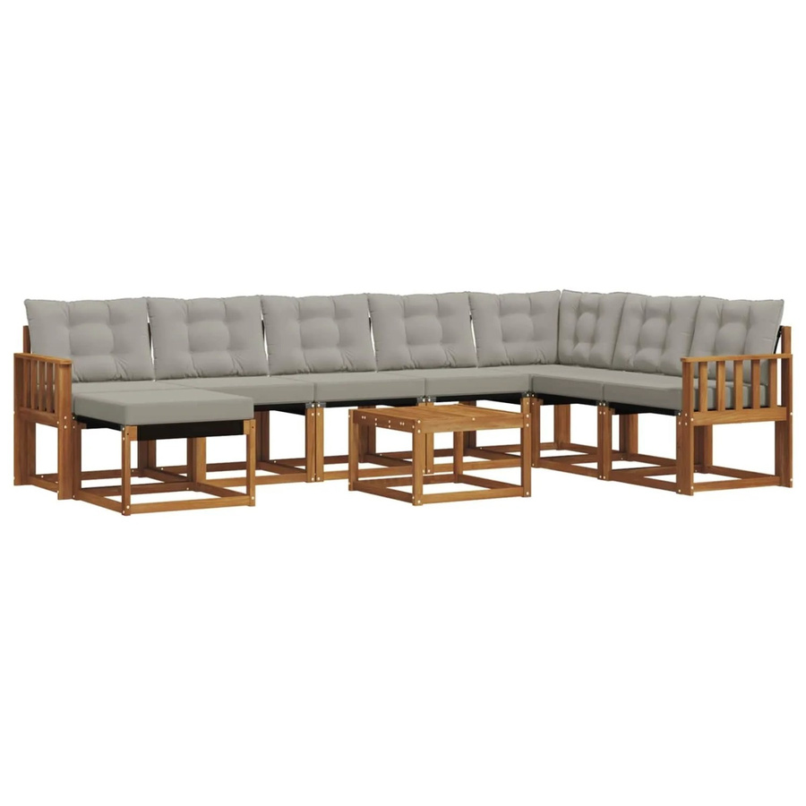 vidaXL Outdoor-Sofagarnitur 9-teilig aus Akazienholz und Textilene in Beige und Grau mit UV-beständigen Kissen - Bild 2