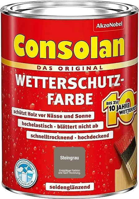 Consolan Wetterschutzfarbe für Holz in Steingrau, seidenglänzend, 0,75 l - Bild 1