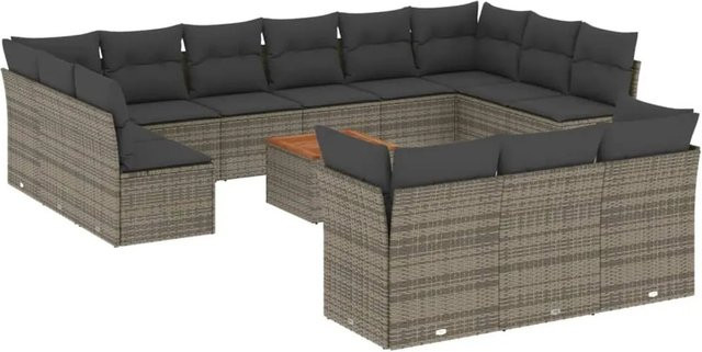 vidaXL 14-teilige Garten-Sofagarnitur aus Polyrattan in Grau mit Kissen und Stauraum - Bild 1