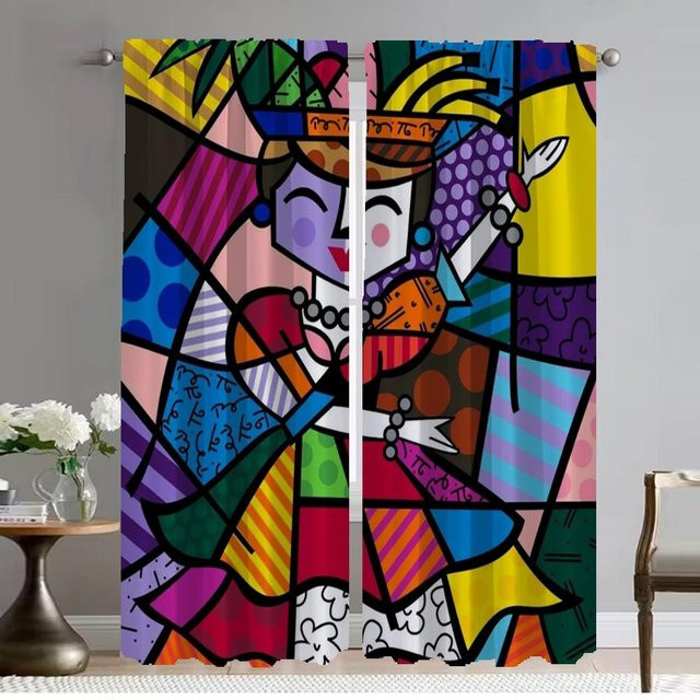 Britto Gardinen Set 2-teilig, semi-transparente Tüllgardinen mit Grafik-Design, Mehrfarbig, Breite: 132 cm, Höhe: 213 cm - Bild 1