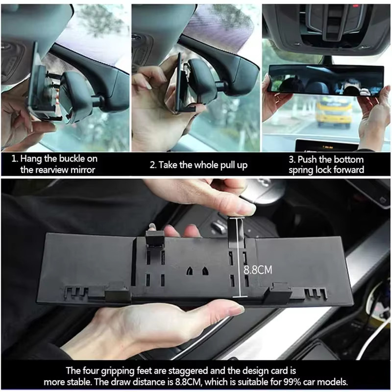 Amagi Universal Panorama Rückspiegel mit konvexer Kurve und Innen-Clip für dein Auto Styling in Schwarz, Breite: 30 cm - Bild 2