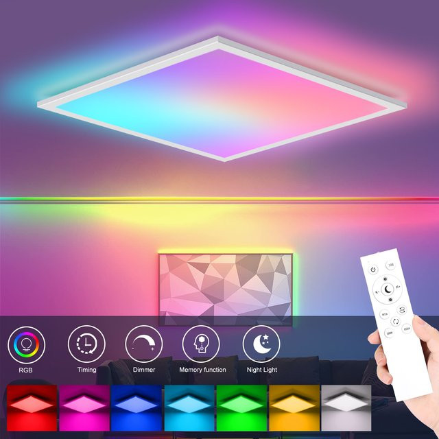 Oraymin RGB-LED-Deckenpaneel in Weiß, quadratisches dimmbares Licht mit Fernbedienung, 28 W, 3100 lm, B/B/H: 45 x 45 x 1 cm, Multicolour für Küche, Büro und Flur - Bild 1